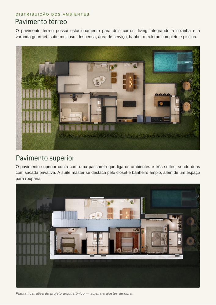 Plantas ilustrativas dos pavimentos térreo e superior